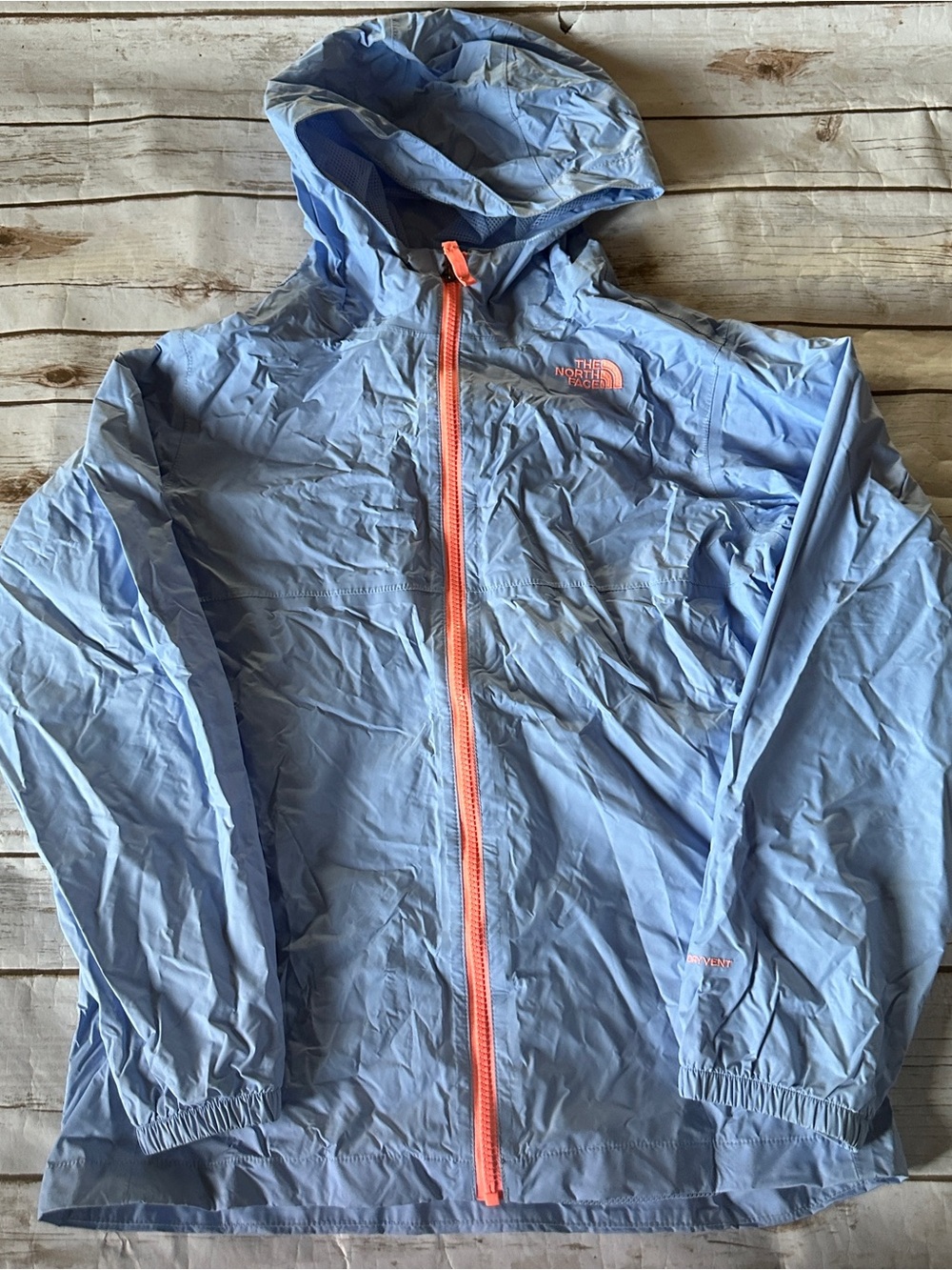 North face light blue rain jacket vguc xl 18y girls